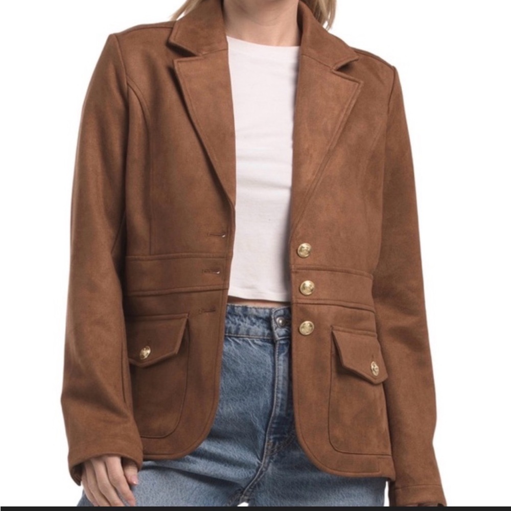 Joie Brown Suede Blazer with Gold Buttons